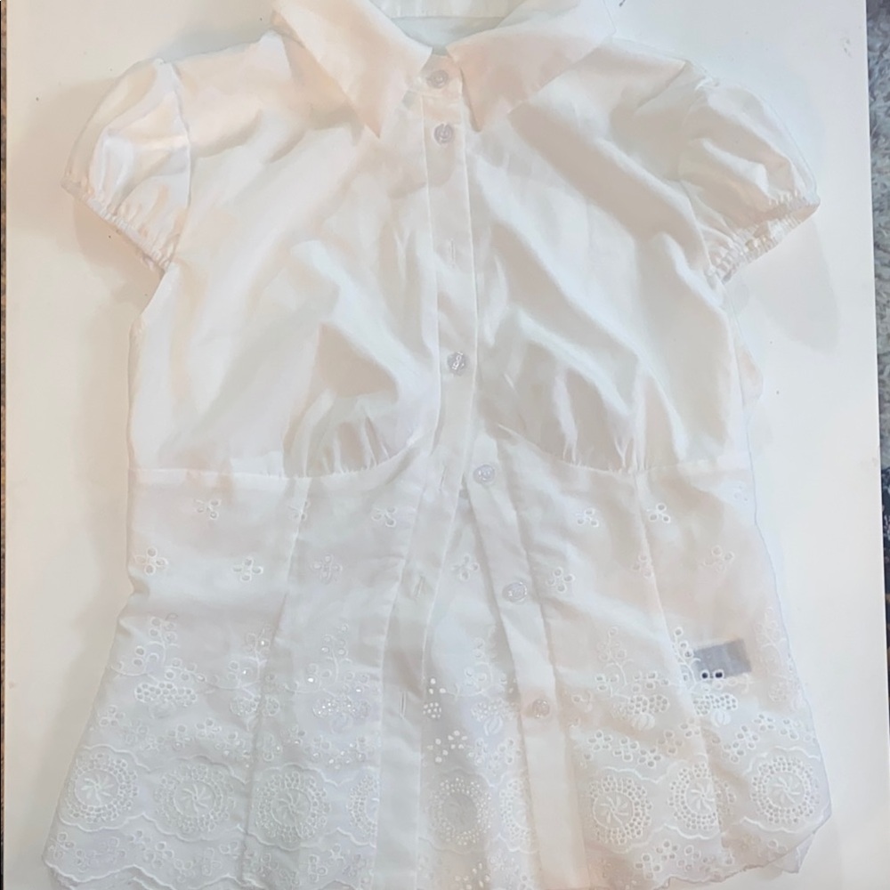 SHEIN White Puff Sleeve Button Down Shirt